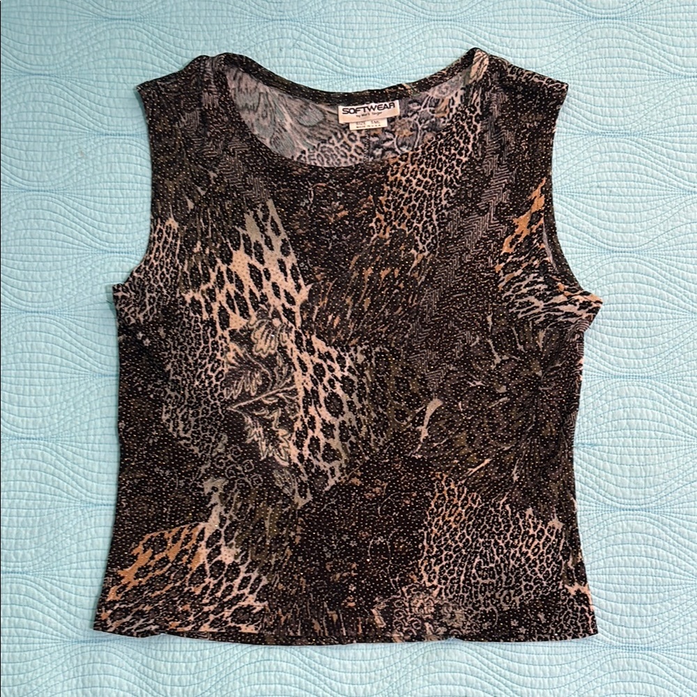 Softwear by Mark Singer’s Sleeveless Animal Print Top with Glitter Accents